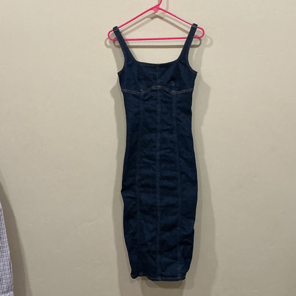 Dark Blue Denim Bodycon Midi Dress